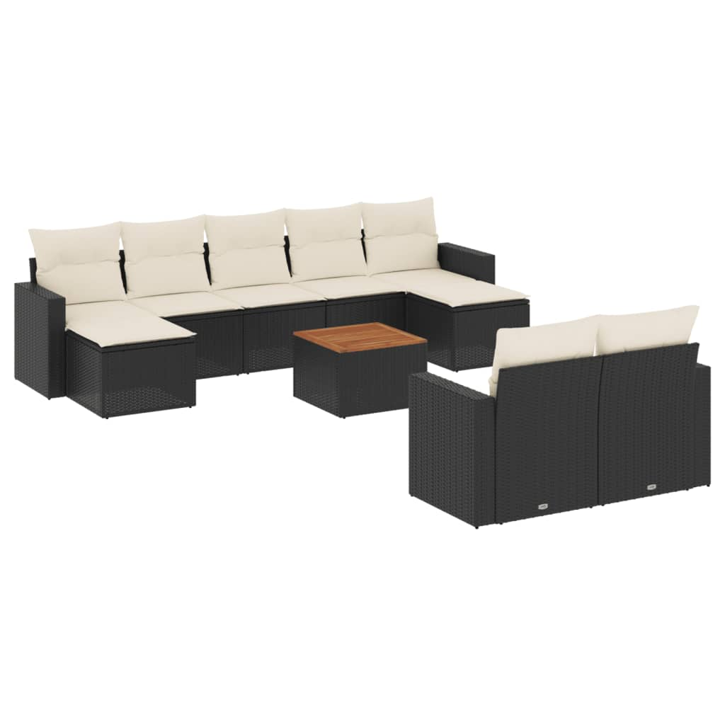 10 részes fekete polyrattan kerti ülőgarnitúra párnákkal (3256665)