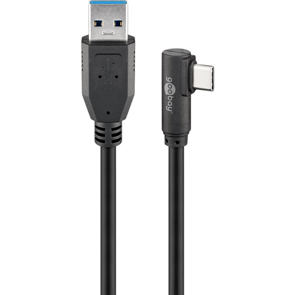 Goobay 66501 USB-A apa - USB-C 90° apa 3.0 Adat és töltő kábel - Fekete (1m)