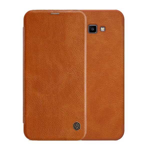 NILLKIN QIN tok álló, bőr hatású (FLIP, oldalra nyíló, bankkártya tartó) BARNA [Samsung Galaxy J4 Plus (SM-J415F)] (5996457820863)