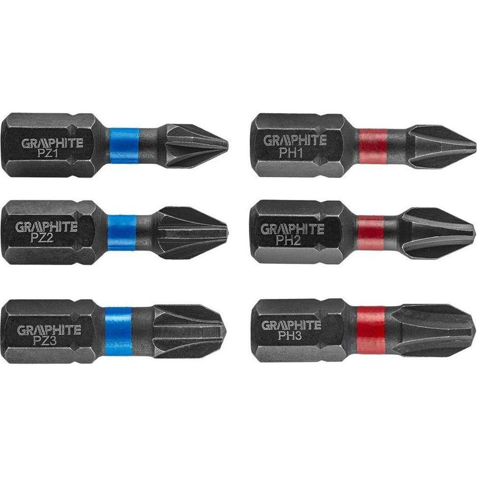 GRAPHITE 56H540 Torziós Ütvecsavarozó Bit PH1/2/3, PZ1/2/3X25mm, 6db (56H540)