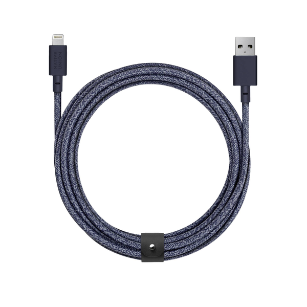 Кабел за зареждане и пренос на данни Native Union Belt XL USB / Lightning 3m Indigo