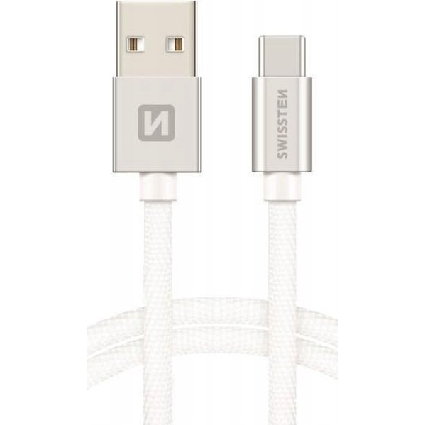 SWISTEN ADATKÁBEL USB-USB-C 3A 2M TEXTIL BEVONATTAL EZÜST (3071521303)