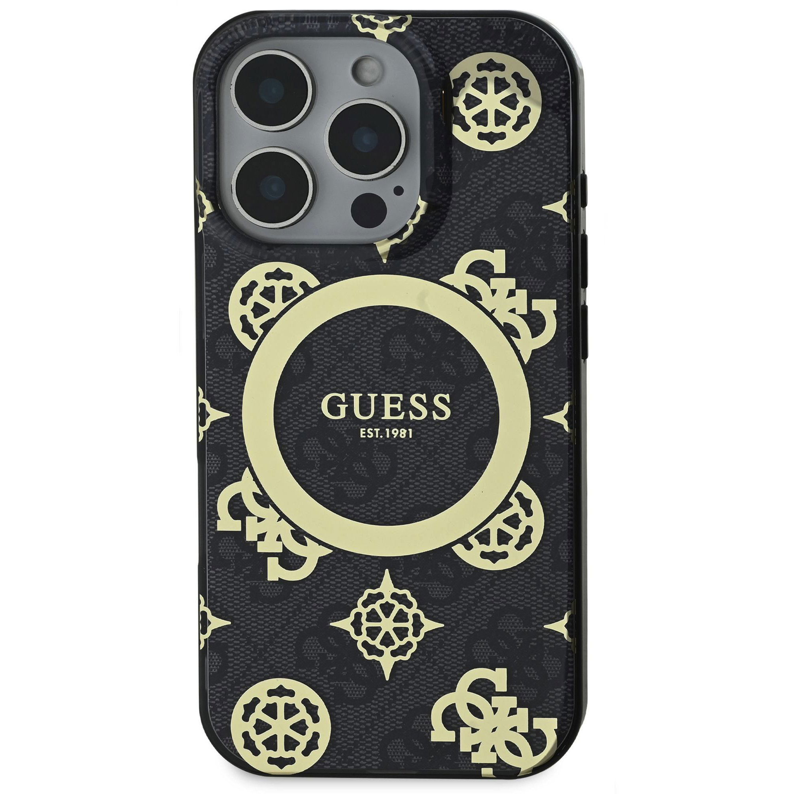 Guess IML 4G Peony iPhone 16 Pro Max fekete MagSafe tok (GUHMP16XH4PYEEK)