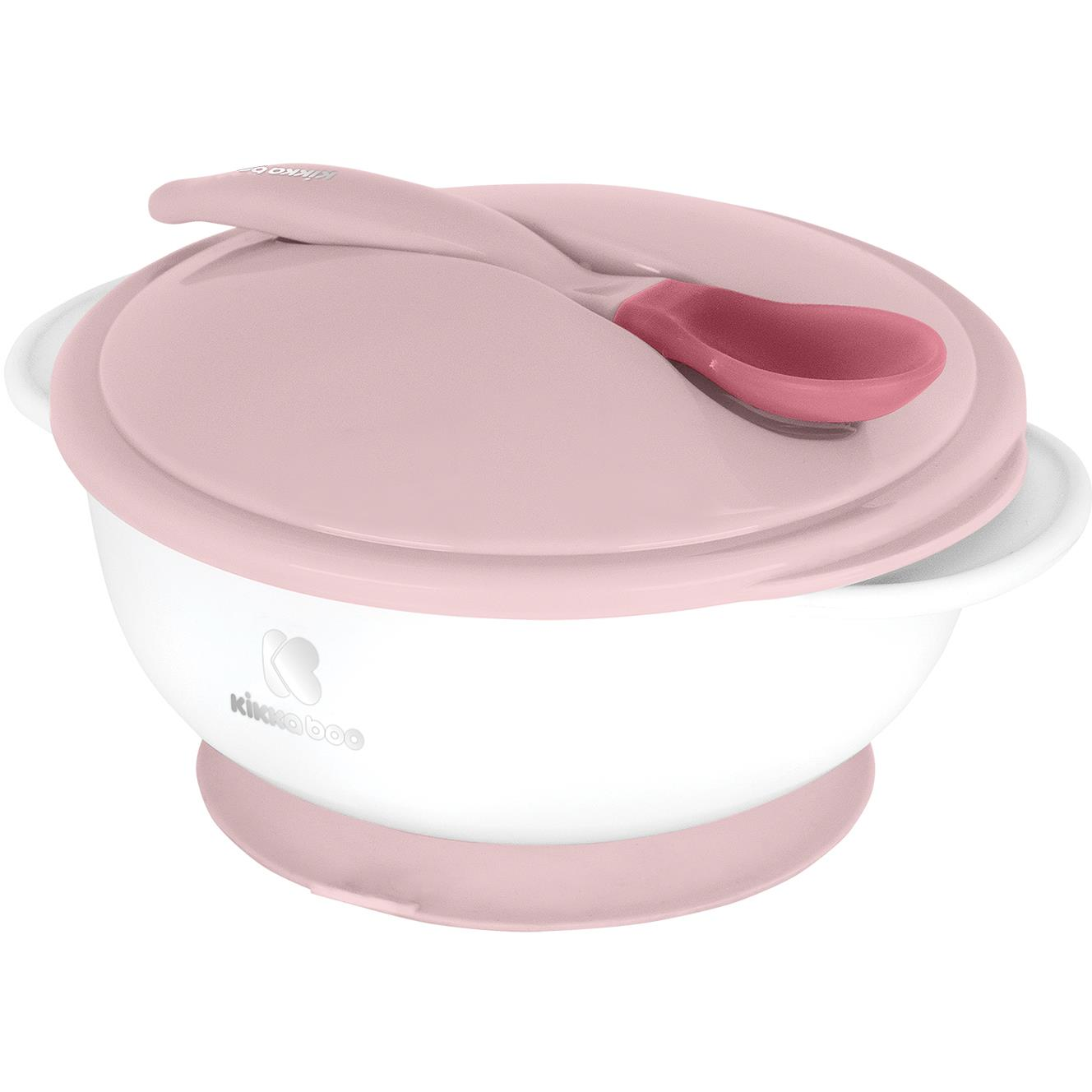 KikkaBoo tál tapadókoronggal, fedővel és kanállal, hőérzékelővel Pink (3800171201667)