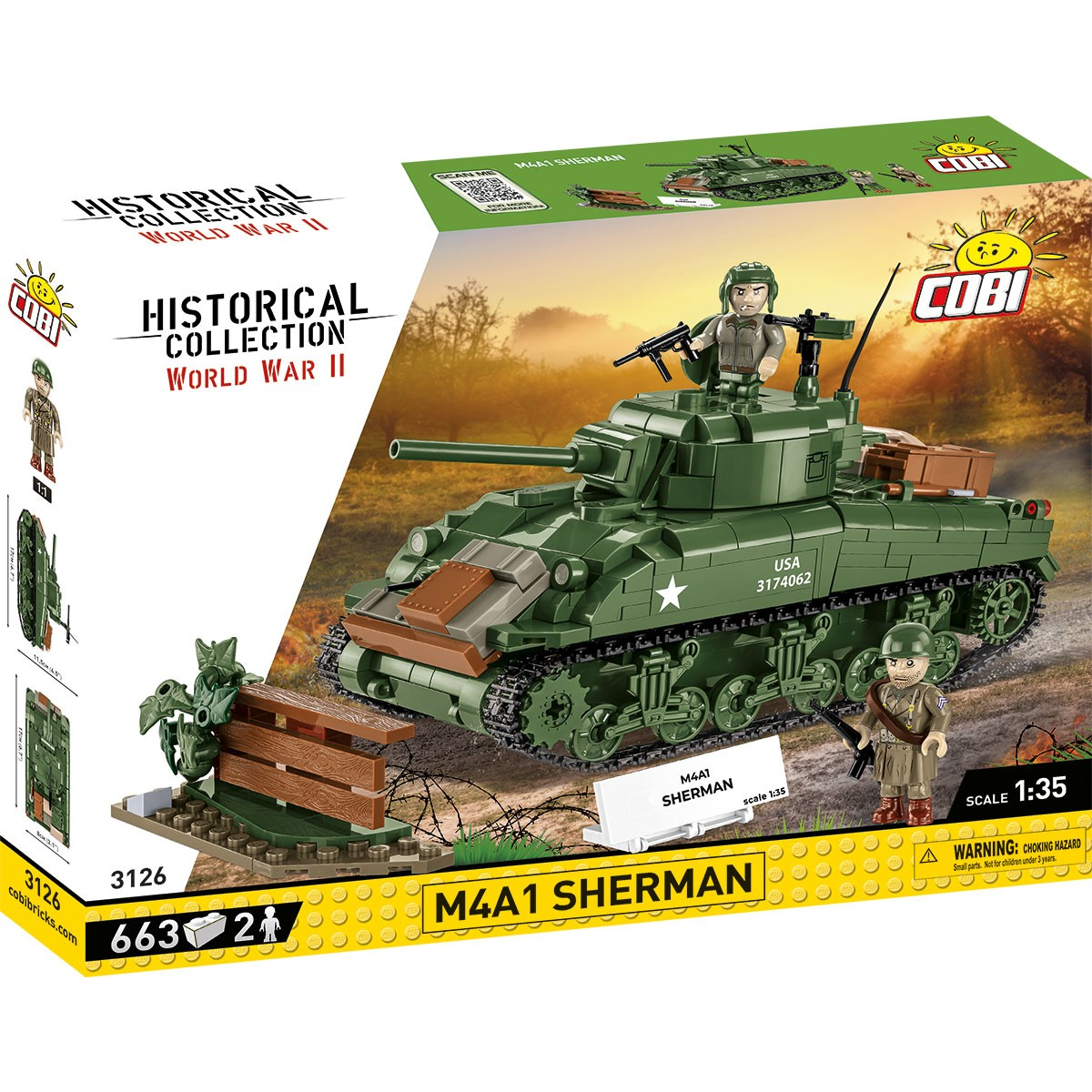 Cobi Blocks M4A1 Sherman tank 663 darabos építő készlet 2 figurával (COBI-3126)