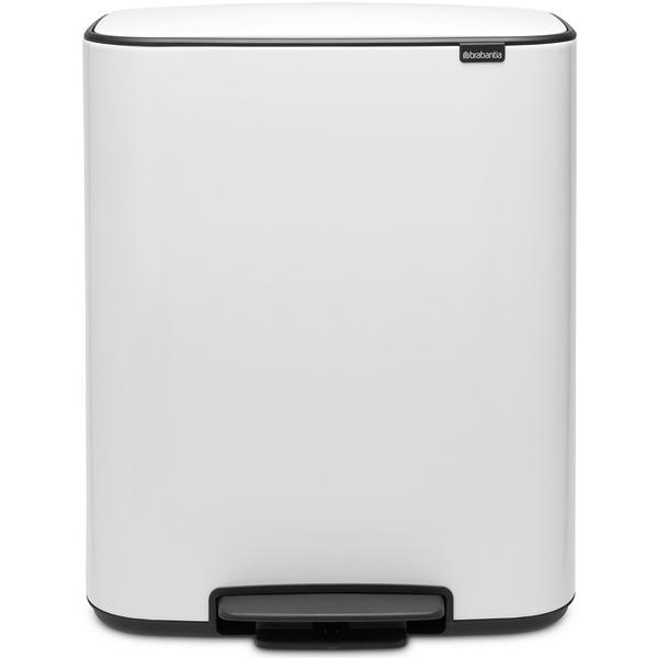 Brabantia Bo Pedal Bin pedálos szelektív hulladékgyűjtő szagmentesen záródó Soft-Close fedél, műanyag tartály, 2x30L - O méret, acél, fehér - 211447