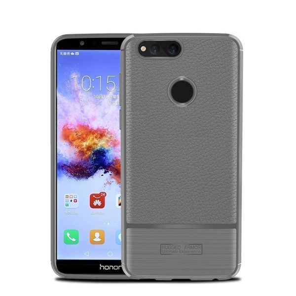 Szilikon telefonvédő (közepesen ütésálló, bőr hatású, szálcsiszolt) SZÜRKE [Honor 7x] (5996457768950)