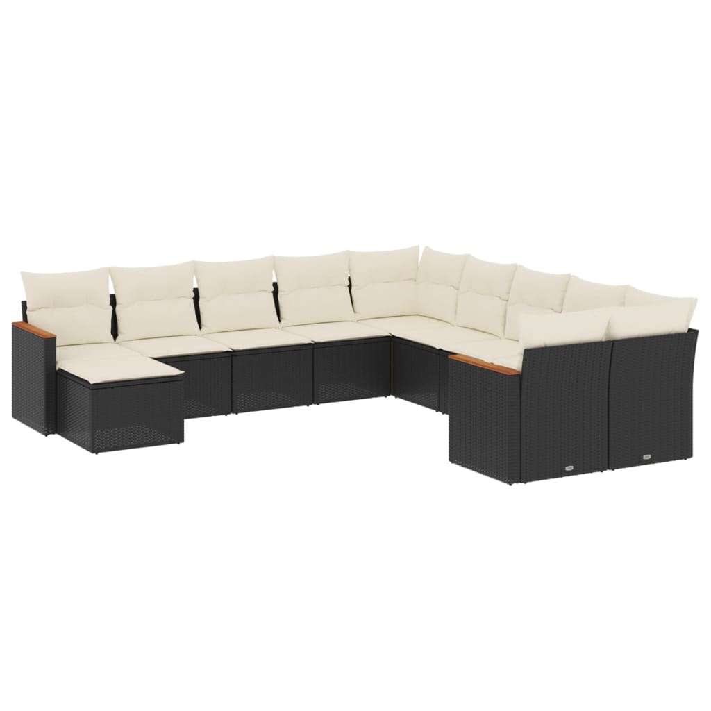 11 részes fekete polyrattan kerti ülőgarnitúra párnákkal (3258969)