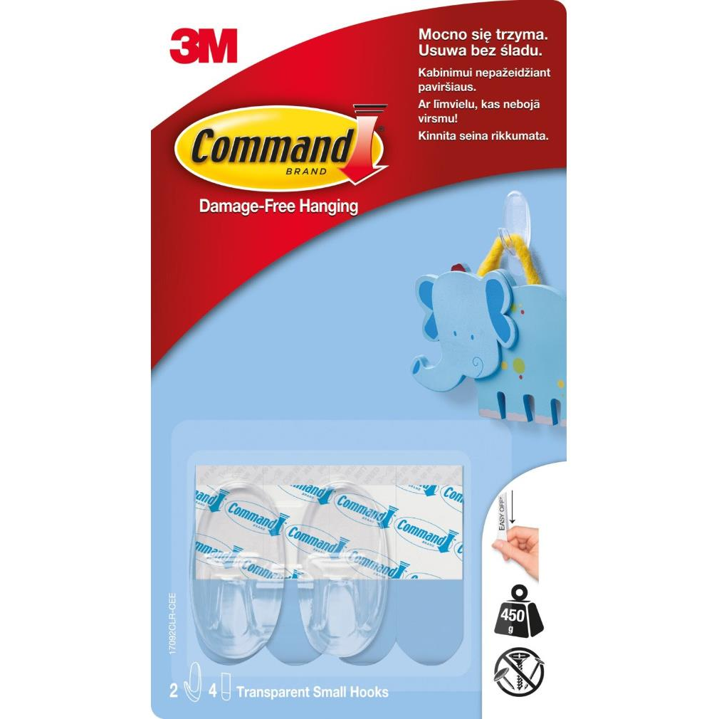 3M Command™ átlátszó öntapadós műanyag kampók, kis méret, 2 db (17092CLR)
