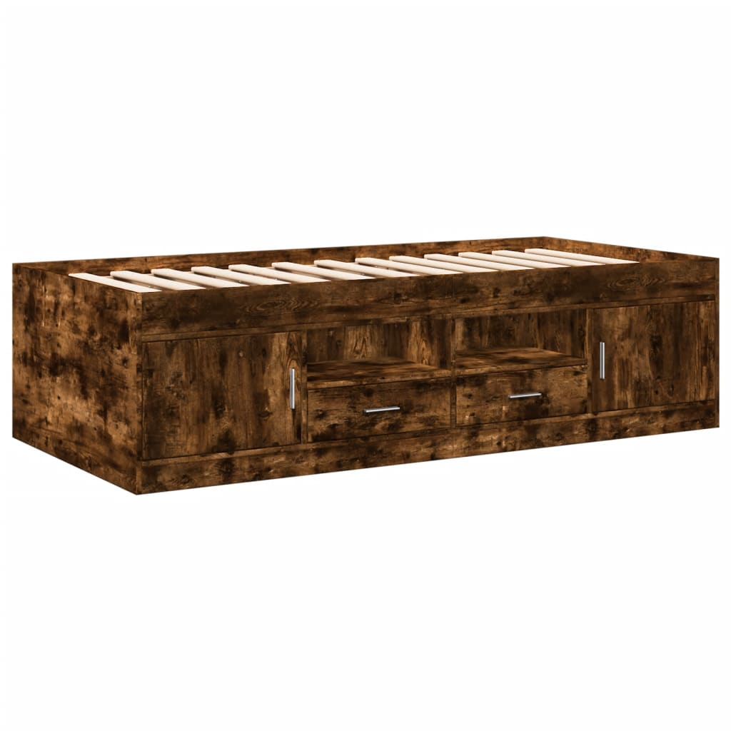 füstös tölgyszínű szerelt fa kanapéágy fiókkal 100 x 200 cm (3280241)