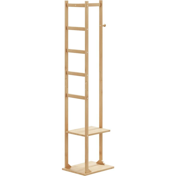 kabátállvány kampókkal és polcokkal 38,5x30x156 cm bambusz