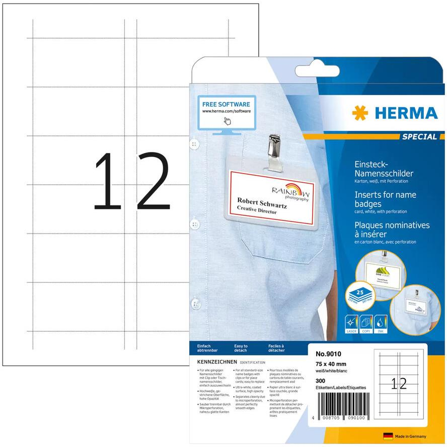 Herma 9010 Névjegykártya cimke 75 x 40 mm Tintasugaras és lézer nyomtatóhoz (300 címke / csomag) (9010)