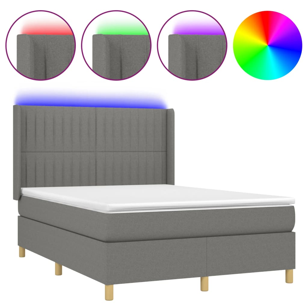 sötétszürke szövet rugós és LED-es ágy matraccal 140x190 cm (3139030)