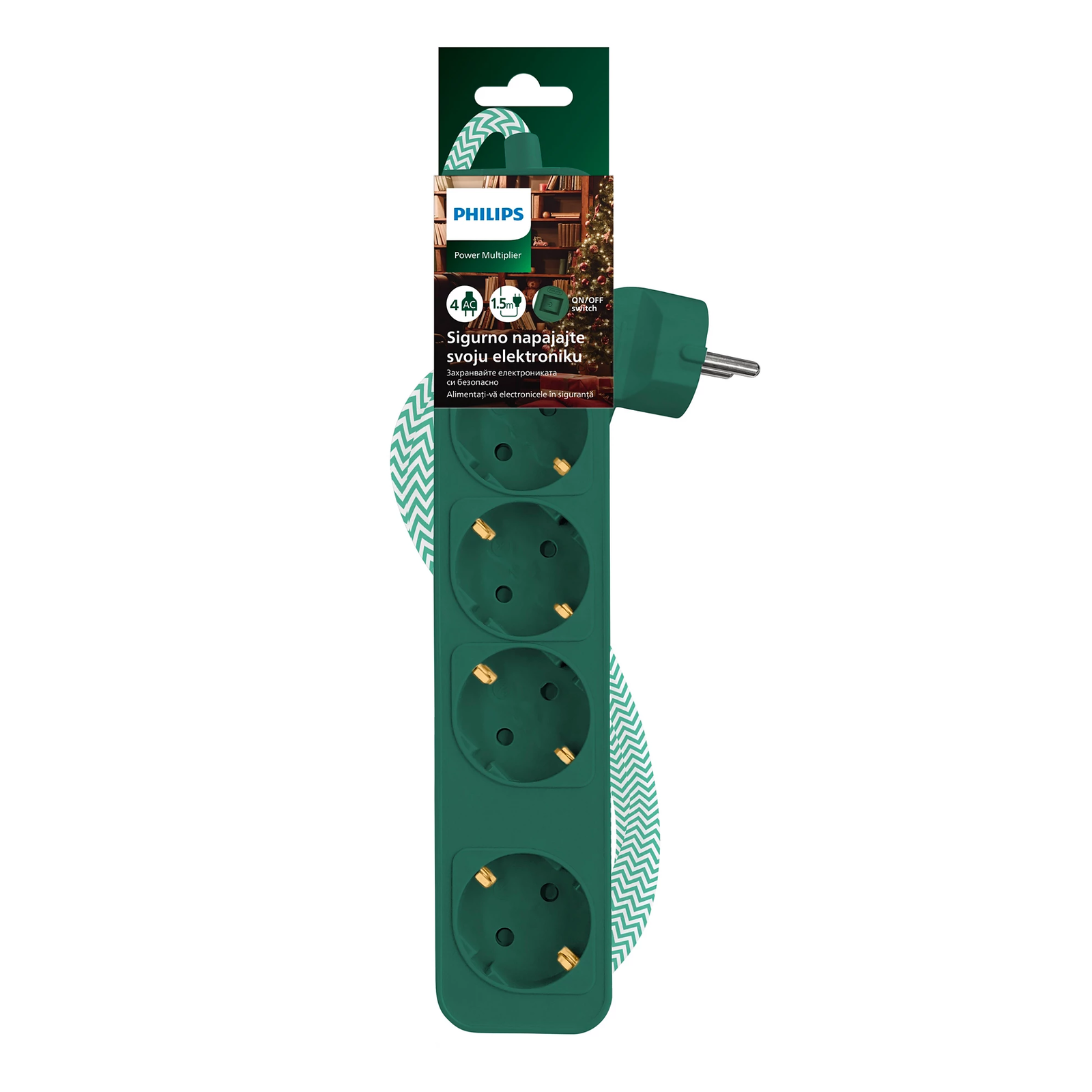 Philips CHP2147G/58 Hálózati elosztó 4 aljzatos 1,5m - Zöld (CHP2147G/58)