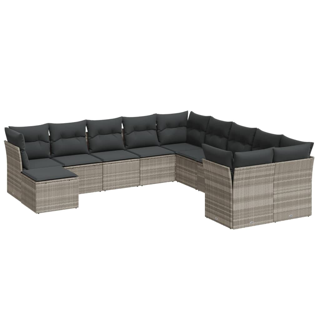 11 részes világosszürke polyrattan kerti ülőgarnitúra párnákkal (3250451)