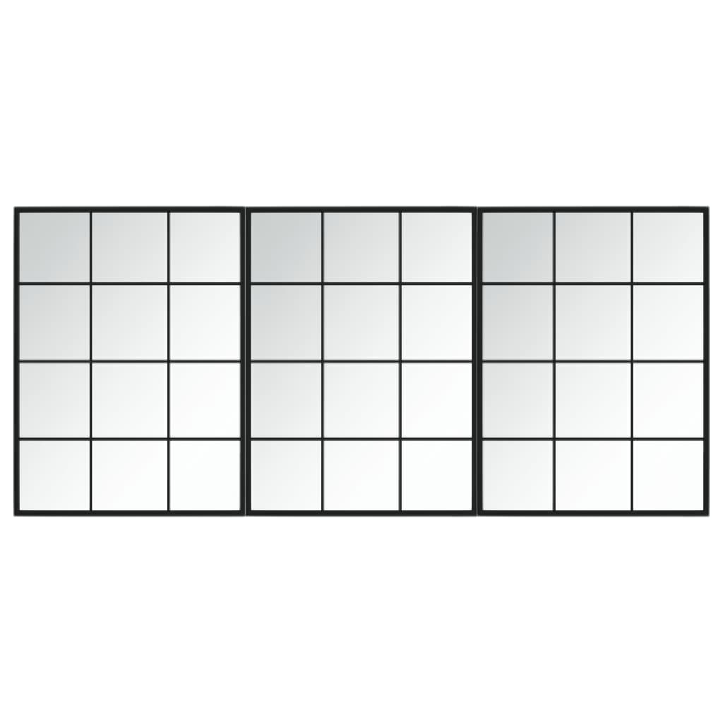 3 db fekete fém fali tükör 80x60 cm (3189033)