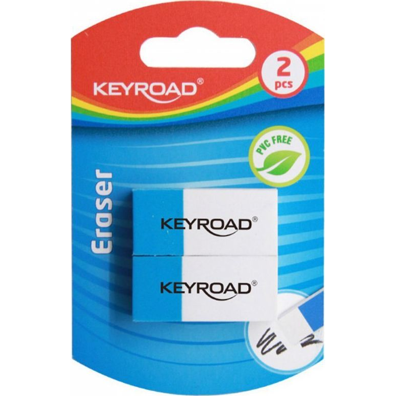 Keyroad Radír, 2 db/bliszter, Duo, fehér-kék (KR971644)