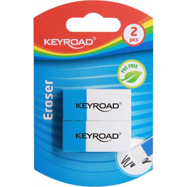 Keyroad Radír, 2 db/bliszter,  Duo, fehér-kék (KR971644)