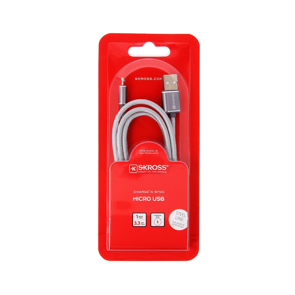 SKROSS Steel Line USB kábel, töltő, szinkron (microUSB) 1m (2.700240) (2.700240)