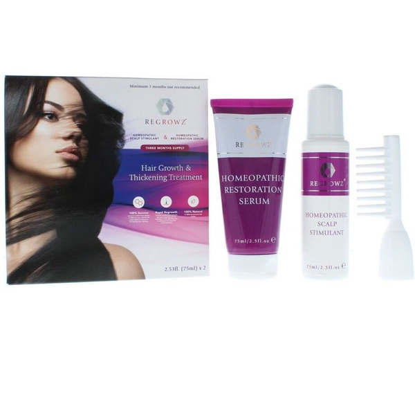 REF Set Regrowz: Scalp Serum Restorative, 75 ml + Scalp Cream Treatment Hydrate & Protect, 75 ml + Mini Hair Brush White For Women