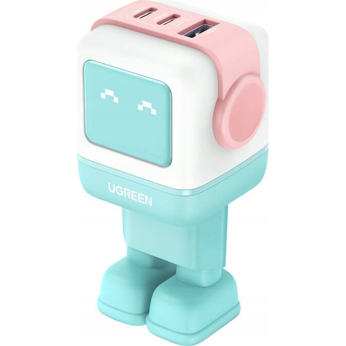 Wall charger Ugreen Nexode RG (Robot GaN) , 2x USB-C + USB, 65W (pink - blue) (35855)