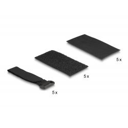 Delock tépőzáras csík óntapadós felülettel és tépőzáras kábelszorítóval 10db-os szett fekete (19107) (delock19107)