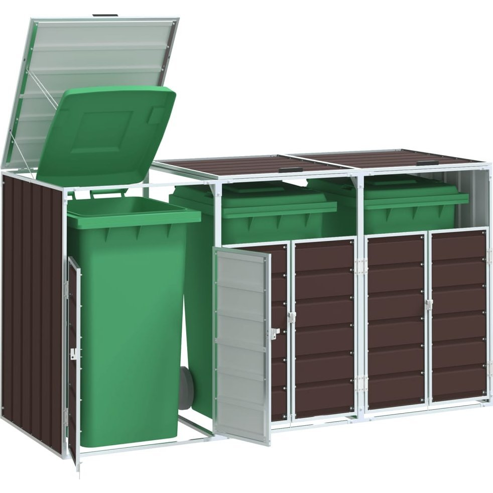 barna acél kerekes tároló 3 szemeteskukához 216 x 81 x 115 cm (4006182)