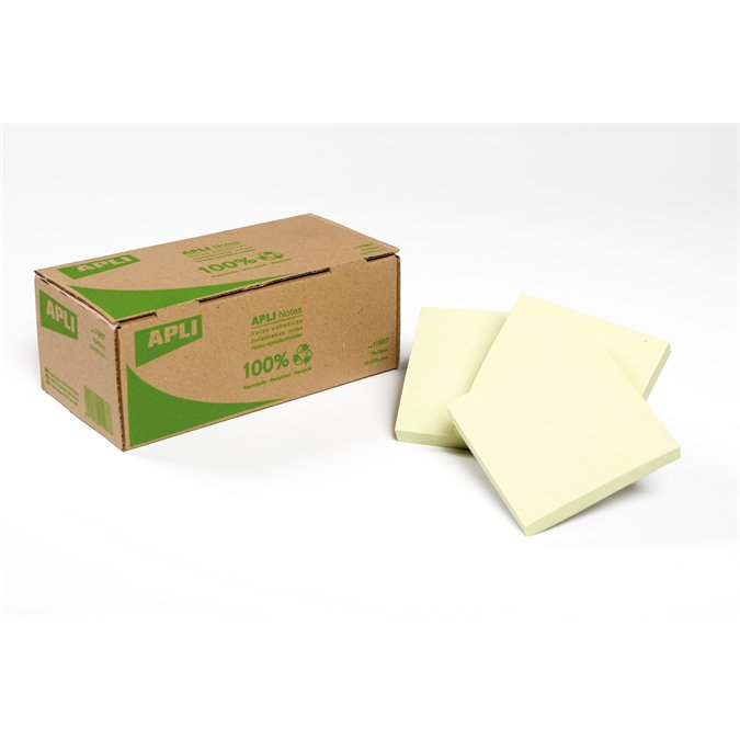 Apli 75x75mm újrahasznosított jegyzettömb - Sárga (100 lap / tömb) (11987)