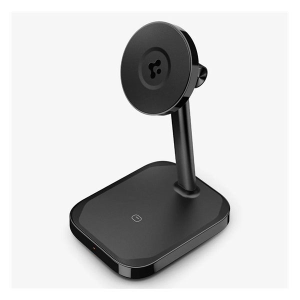 Spigen ARCFIELD asztali töltőállvány 2in1 (15W, wireless, Airpods töltő, LED jelzés, Qi2) FEKETE (ACH08937) (ACH08937)