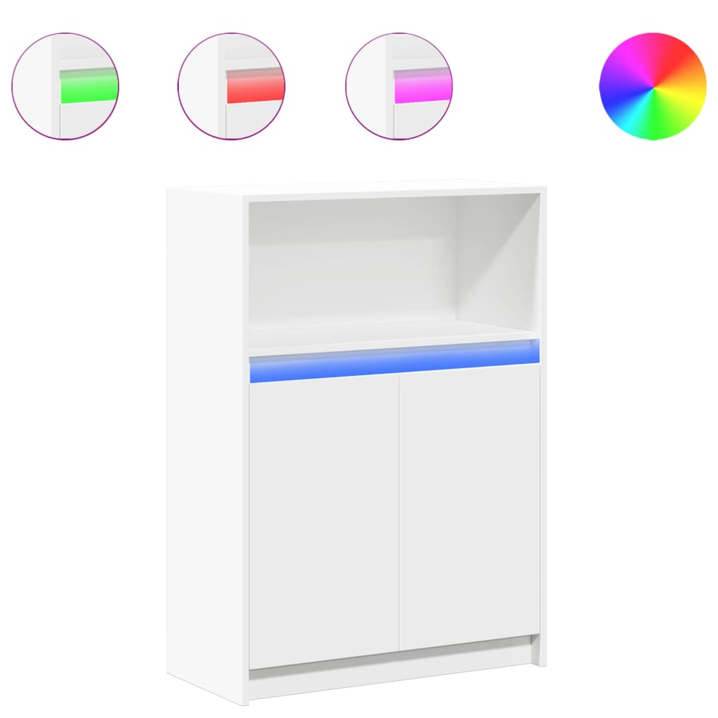 fehér szerelt fa tálalószekrény LED-del 72 x 34 x 100 cm (852159)