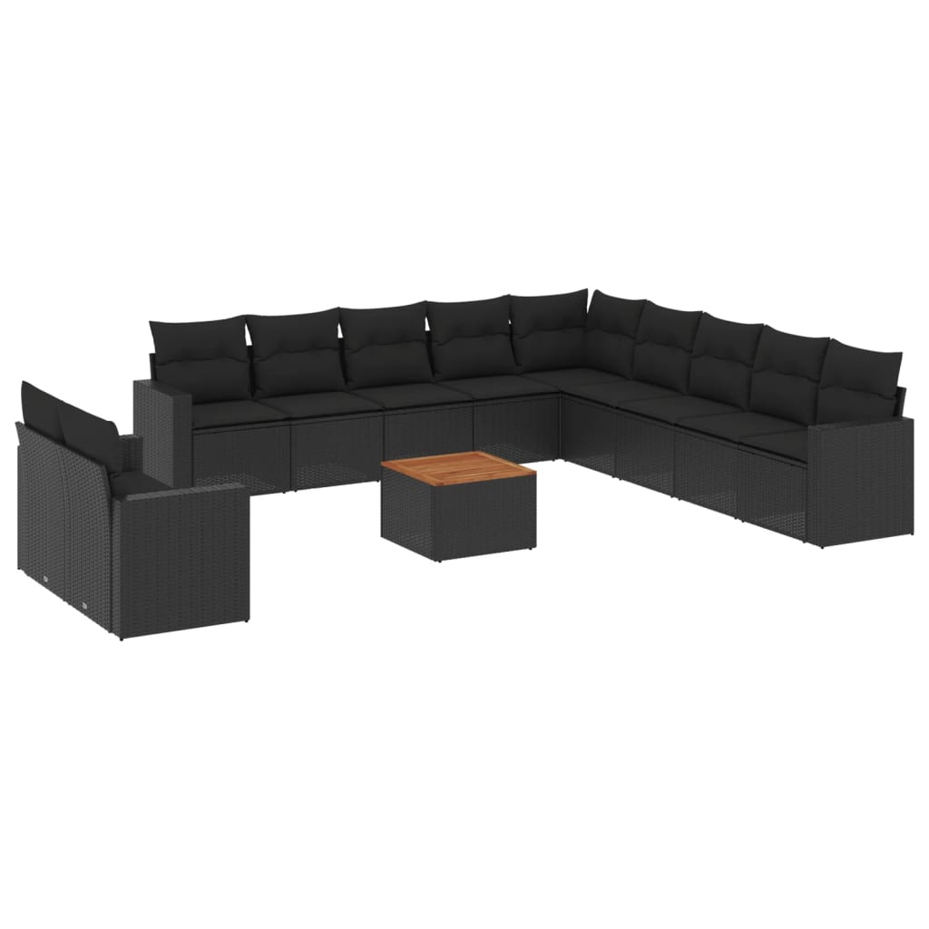 12 részes fekete polyrattan kerti ülőgarnitúra párnákkal (3256531)