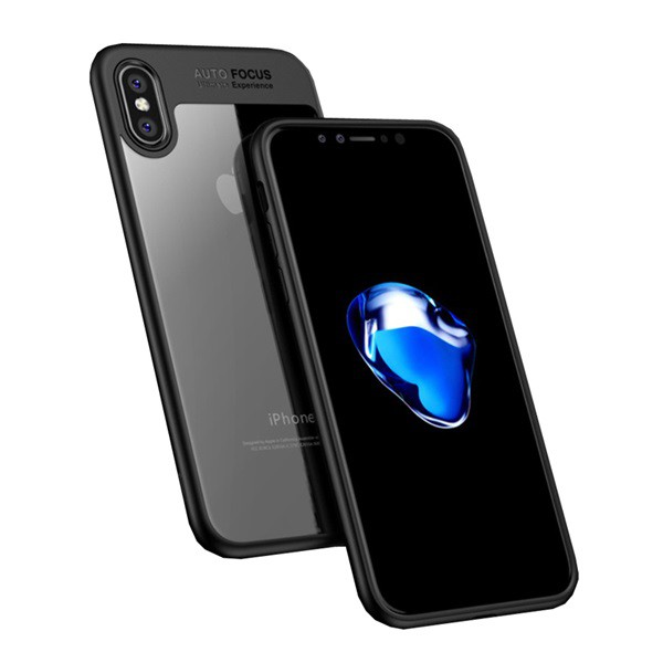 IPAKY telefonvédő szilikon keret (BUMPER, közepesen ütésálló, légpárnás sarok, akril hátlap) FEKETE [Apple iPhone XS 5.8] (5996457724314)