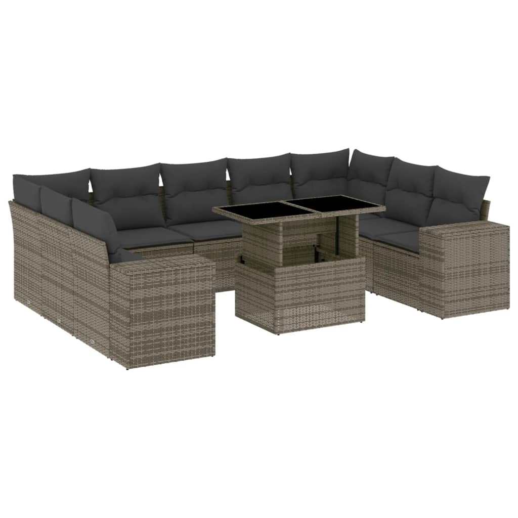 10 részes szürke polyrattan kerti ülőgarnitúra párnákkal (3269370)