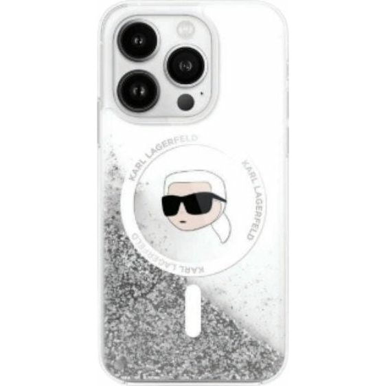 Karl Lagerfeld Liquid Glitter Karl Head iPhone 16 Pro Magsafe hátlap tok, átlátszó KLHMP16LLGKISGH (KLHMP16LLGKISGH)