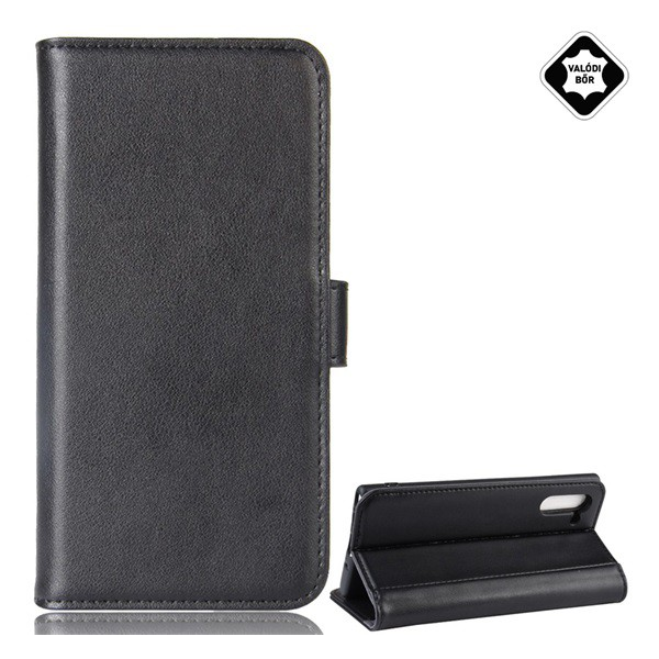 Tok álló, valódi bőr (FLIP, oldalra nyíló, asztali tartó funkció) FEKETE [Samsung Galaxy Note 10 (SM-N970F)] (5996457902361)