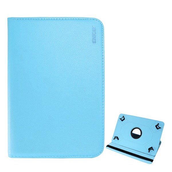 Enkay Leather Effect Case, BlackBerry PlayBook, стоящ, FLIP, функция за настолен държач, въртящ се на 360°, универсален, 7" размер, светло син