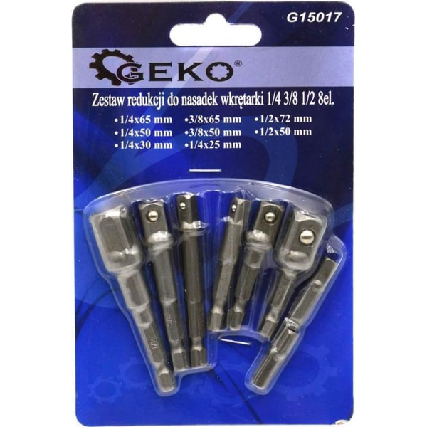 Geko ZESTAW REDUKCJI DO NASADEK WKRĘTARKI 1/4 3/8 1/2 8EL.(25/100) G15017 GEKO