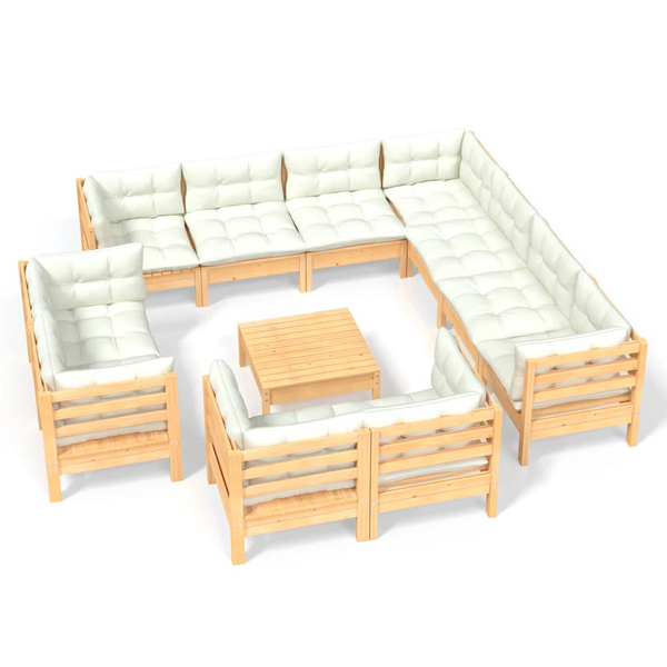 Градински Лаундж Комплект vidaXL, Дърво, 63,5 x 63,5 x 62,5 см, Крем,12 бр