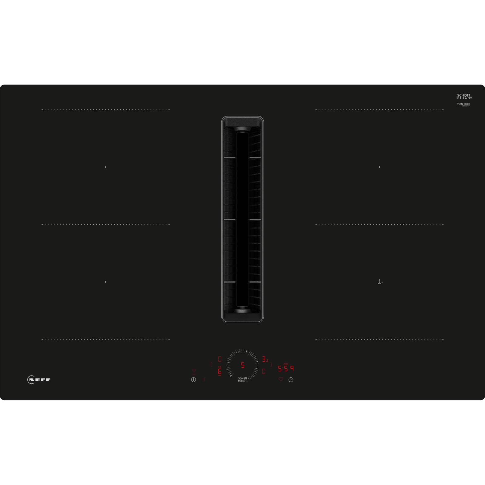 Neff V58NHQ4L0 főzőlap Fekete Beépített 80 cm Zónás indukciós főzőlap 4 zóna (V58NHQ4L0)