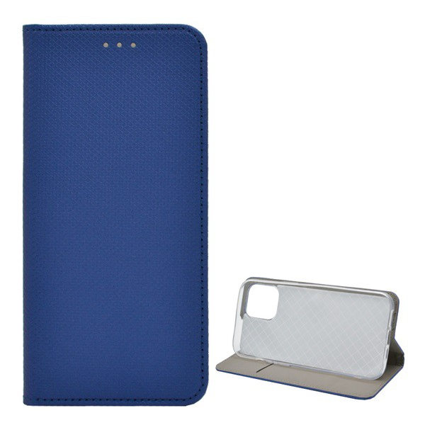 Husa Apple iPhone 12 Pro Max in picioare, Efect de piele (Flip, Deschidere in lateral, Functie de suport pentru birou, Model cu romb) Albastru inchis