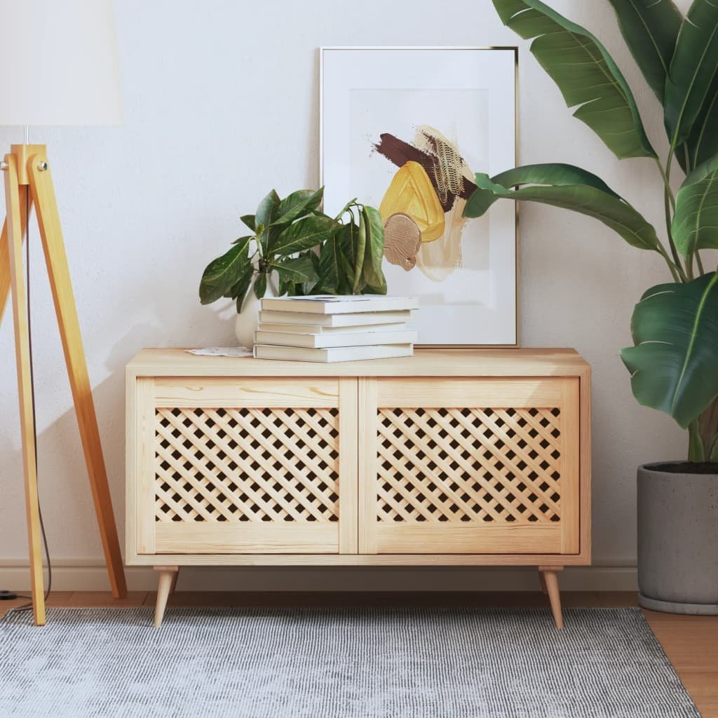 2 db tömör fenyőfa rácsos szekrényajtó 49,5x39,5 cm (372788)