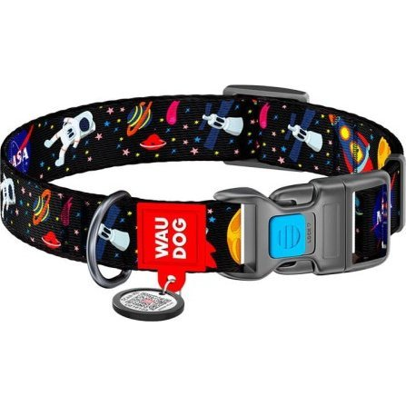 Nylon dog collar with QR code Waudog NASA size S (4738)