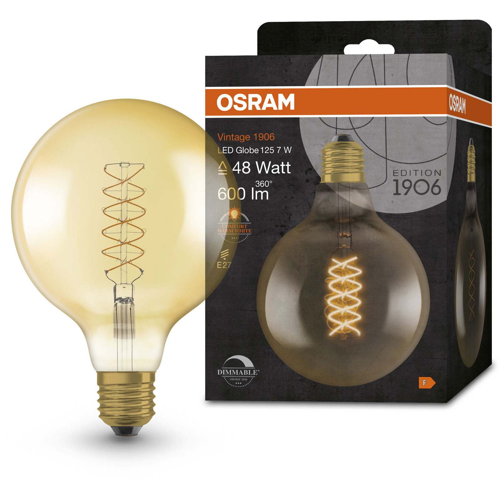 OSRAM Dimmelhető LED izzó, aranyszínű, E27, 7 W, VINTAGE 1906, meleg fehér (4058075761674)