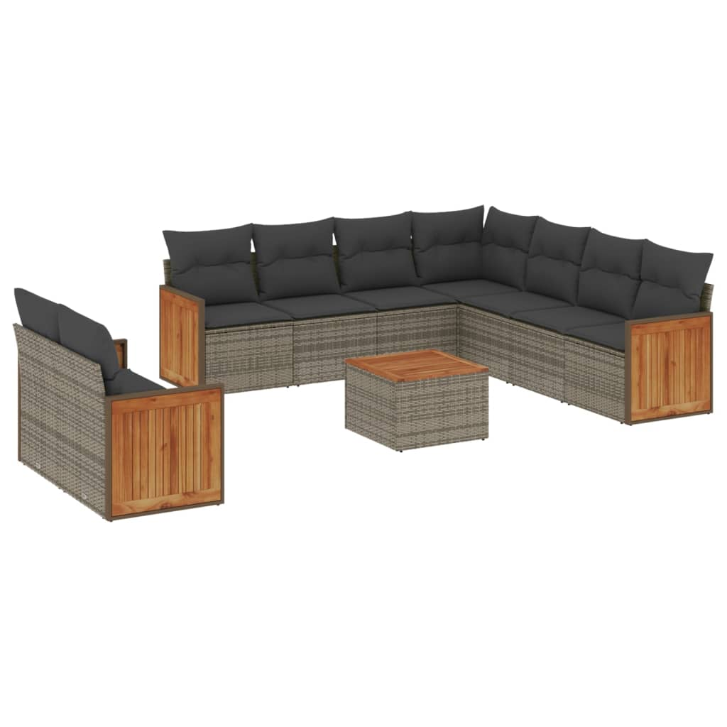 10 részes szürke polyrattan kerti ülőgarnitúra párnákkal (3227789)