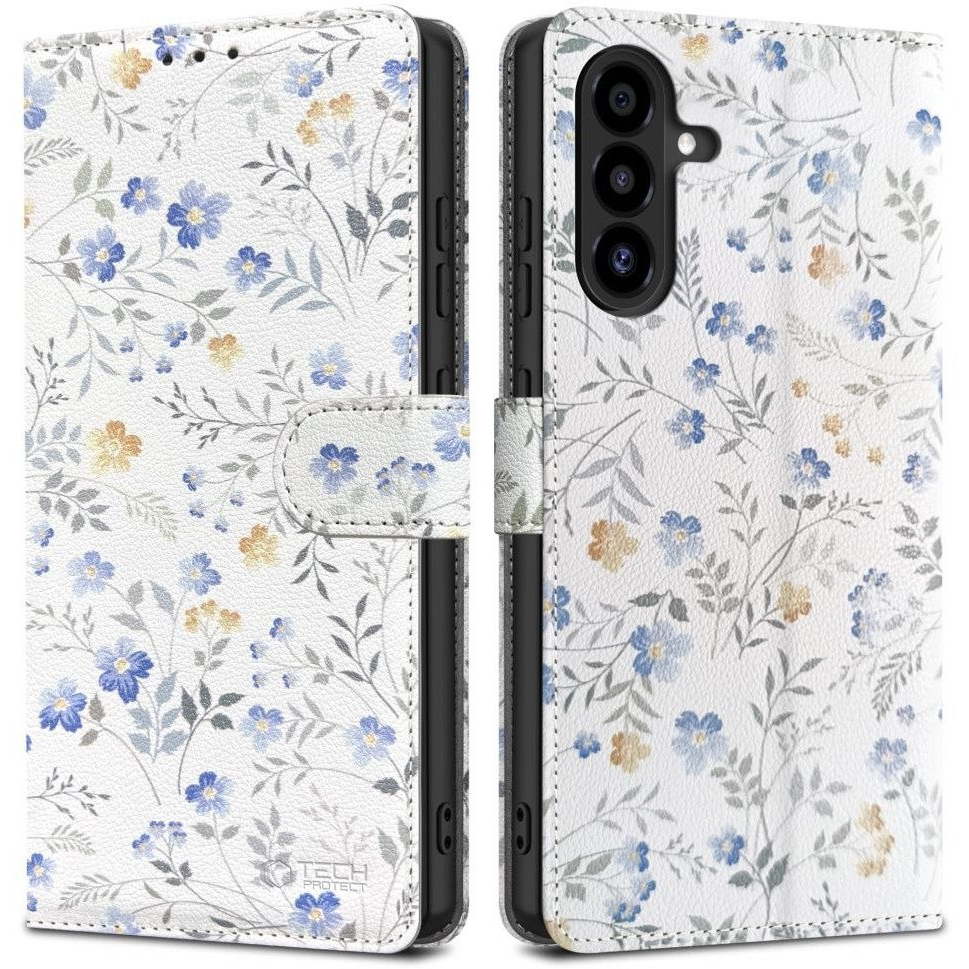 ZONE TP Wallett Spring Flowers oldalra nyitható tok mágnes csattal Samsung Galaxy A17 4G / A17 5G fehér-virág mintás (5906302332458)
