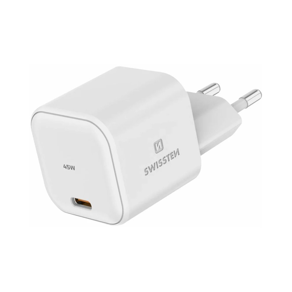 Swissten 22037010 1x USB Type-C GaN Hálózati töltő - Fehér (45W) (8595217483798)