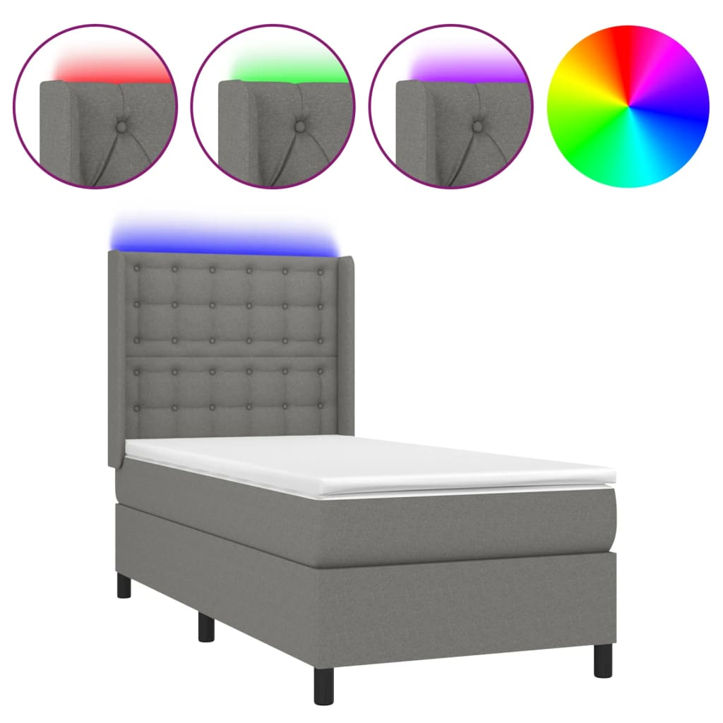 sötétszürke szövet rugós és LED-es ágy matraccal 100x200 cm (3138614)