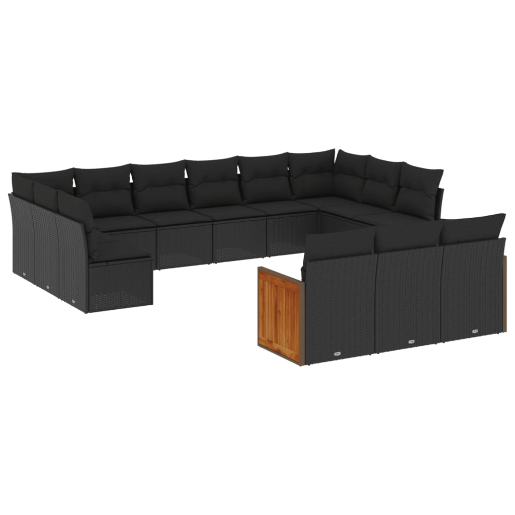 13 részes fekete polyrattan kerti ülőgarnitúra párnákkal (3228134)