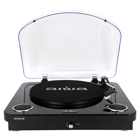 Грамофон със стерео високоговорители AIWA LPS-25BK, Bluetooth, FM радио, USB запис, Пиано лак