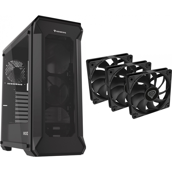 Obudowa Genesis Irid 505 V2 MIDI TOWER (NPC-1517) + Wentylatory Oxal 120 Czarny 3-pack (NGF-2043)